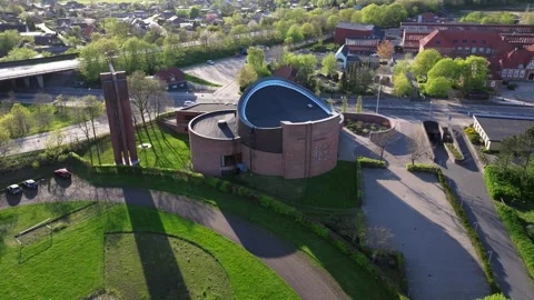 Summer panorama of Viborg, Midtjylland, Denmark. Aerial skyline view of the old  Stock Footage 321541888