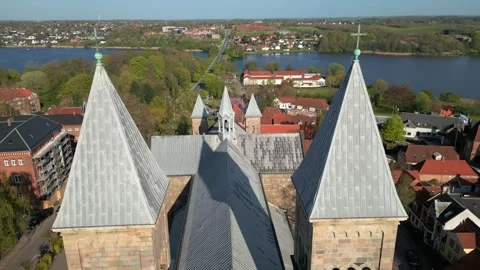 Summer panorama of Viborg, Midtjylland, Denmark. Aerial skyline view of the old  Video stock 321542028