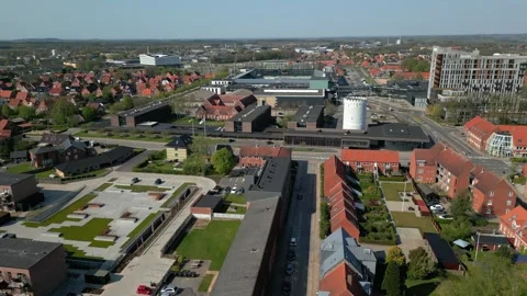 Summer panorama of Viborg, Midtjylland, Denmark. Aerial skyline view of the old  Stock Footage 321542154