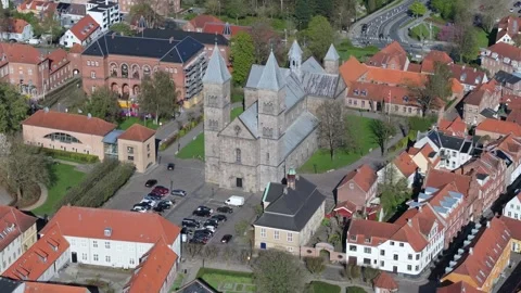 Summer panorama of Viborg, Midtjylland, Denmark. Aerial skyline view of the old  Stock Footage 322135817