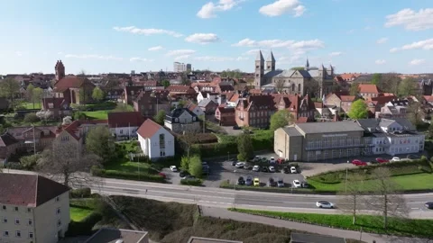 Summer panorama of Viborg, Midtjylland, Denmark. Aerial skyline view of the old  Video stock 322800415