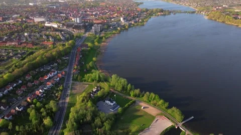 Summer panorama of Viborg, Midtjylland, Denmark. Aerial skyline view of the old  Stock Footage 322800416