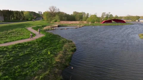 Summer panorama of Viborg, Midtjylland, Denmark. Aerial skyline view of the old  Stock Footage 346761850