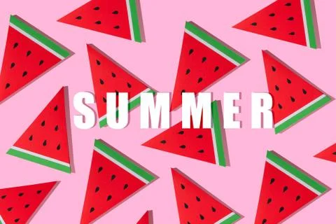 Summer paper fruit, watermelon with pattern background Stock Photos