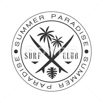 Summer paradise surf club logo template, black and white vector Illustration Stock Illustration