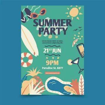 Summer party with beach elements poster Illustrazione stock