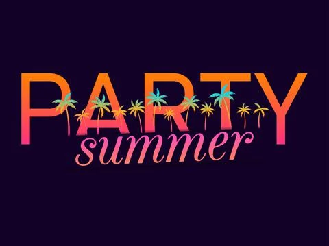 Summer party. Gradient text with palm trees. Design template with tropical pa 스톡 일러스트