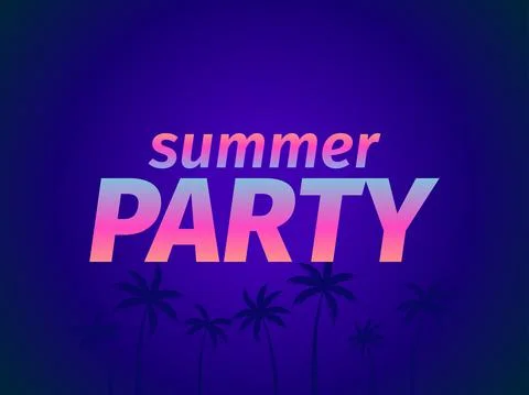 Summer party. Gradient text with palm trees. Design template with tropical pa Stock-Illustration
