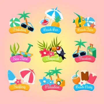 Summer Party Labels And Elements Set Isolated Stock Illustration
