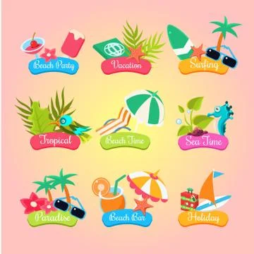 Summer Party Labels And Elements Set Isolated Stock Illustration