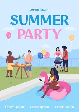 Summer party poster flat vector template Stock Illustration