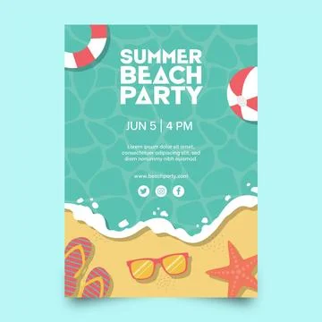 Summer party poster template in flat design 스톡 일러스트