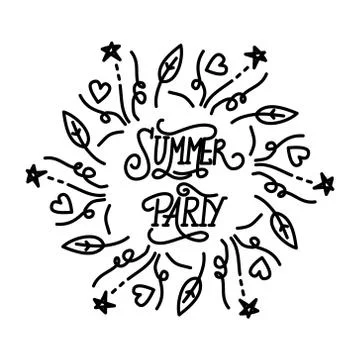 Summer Party Script text Design Template Vector Stock Illustration