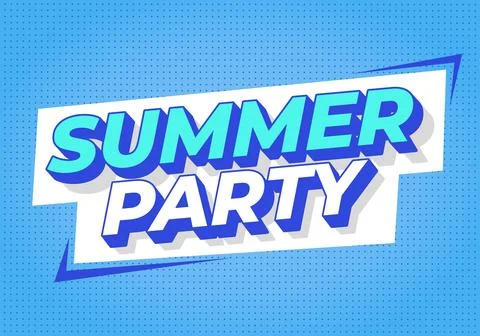Summer party text in 3d style on blue halftone dotted background with white.. Stock Illustration