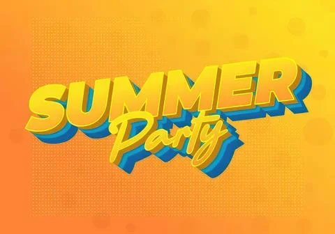 Summer party text 3d yellow and blue on orange background Stock Illustration