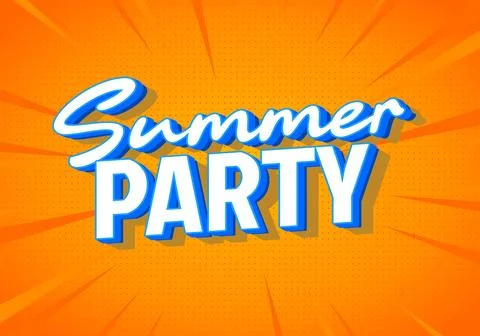 Summer party text on vibrant orange burst background with halftone dots, 3d.. Stock Illustration