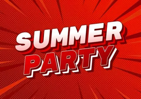 Summer party text with vibrant red background and rays Stock Illustration