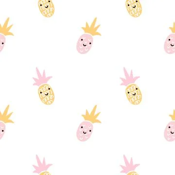 Summer pastel face pineapple seamless design. Pattern for bed linen and apparel Stock Illustration