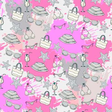 Summer pattern on the background of colorful blots inks Stock Illustration