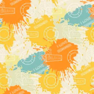 Summer pattern on the background of colorful blots inks Stock Illustration