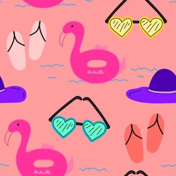 Summer pattern background, Hand drawn tropical pattern, Vector illustration. Stock Illustration