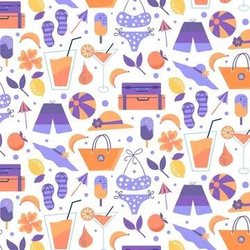 Summer pattern with beach essentials Stock Illustration