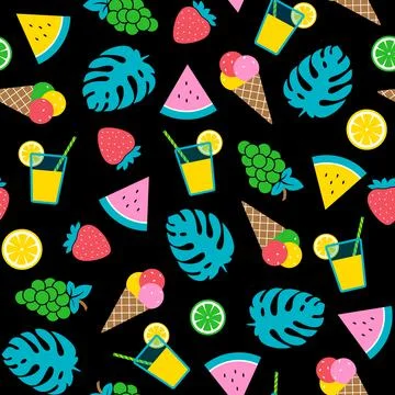 Summer pattern on black background Stock Illustration