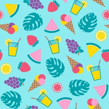 Summer pattern on blue background Stock Illustration