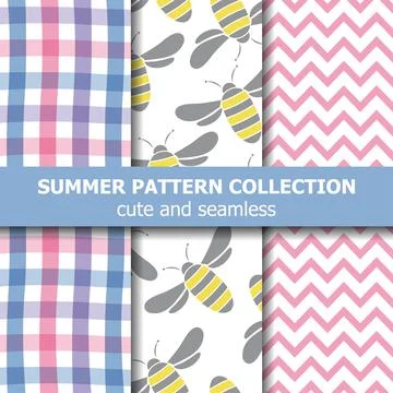 Summer pattern collection. Bees theme. Summer banner. Stock Illustration