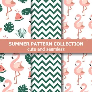 Summer pattern collection. Flamingo and watermelon theme, Summer banner. Stock Illustration