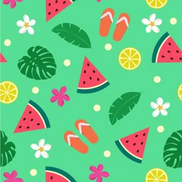 Summer pattern - colorful seamless pattern with watermelon, lemon, leaves and Stock Illustration