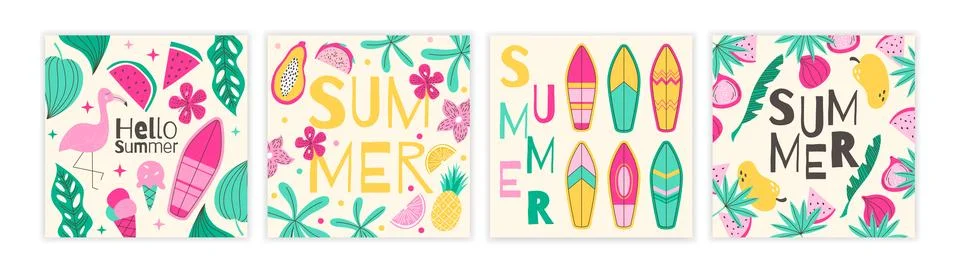 Summer pattern design. Flat sea fun, sun, tropical fruit, beach icon. Geometric Stock Illustration