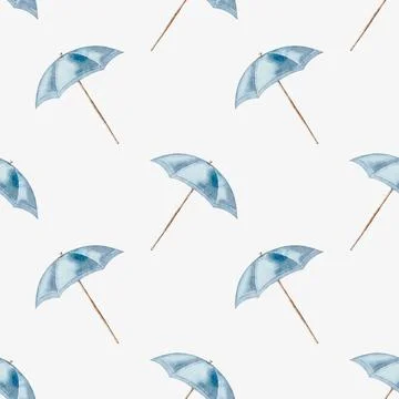 Summer pattern featuring blue umbrellas and inflatable items for playful desi Illustrazione stock