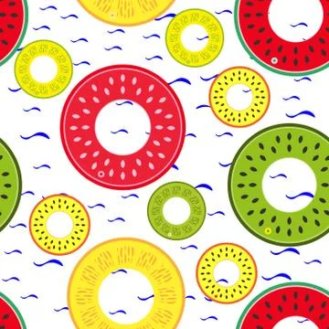 Summer pattern with fruit swimming rings Stock Illustration