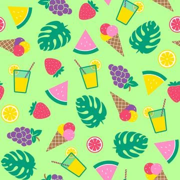 Summer pattern on green background Stock Illustration