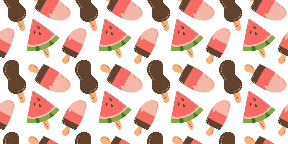 Summer Pattern with Ice cream, Popsicle and Watermelon slice. Dessert, swee.. 库存插图