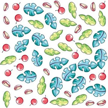 Summer pattern of leafs with cherries Stock Illustration