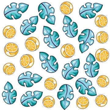Summer pattern of leafs with oranges Stock Illustration