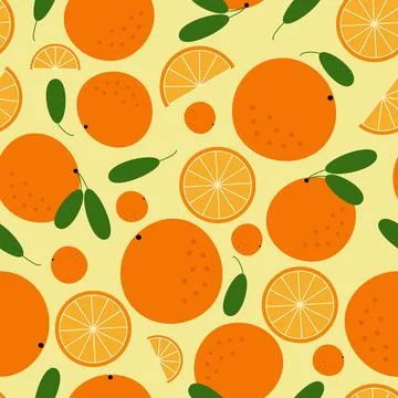 Summer pattern with oranges on a yellow background Stock Illustration