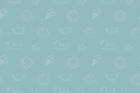 Summer pattern seamless doodle elements white line on background. Stock Illustration