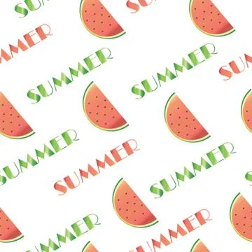 Summer pattern - seamless vector with watermelons Stock Illustration