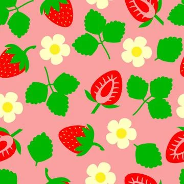Summer pattern with strawberries on a pink background Stock Illustration