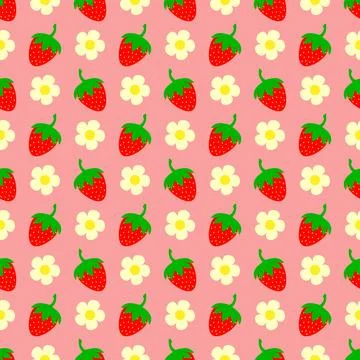 Summer pattern with strawberries on a pink background 스톡 일러스트