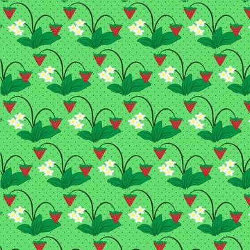 Summer pattern strawberry flowers and berries Stock Illustration