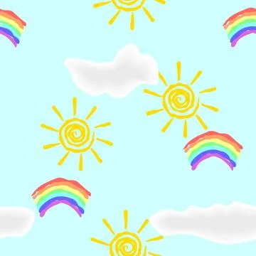 Summer pattern - sun, clouds, rainbow Illustrazione stock