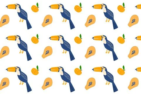 Summer pattern with tropical bird and papaya Stock Illustration