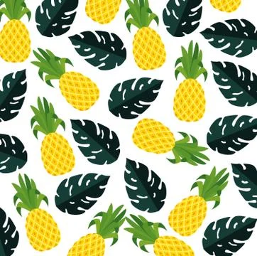 Summer pattern with tropical pineapples and leafs plants Stock Illustration