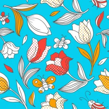 Summer pattern with tulips Stock Illustration