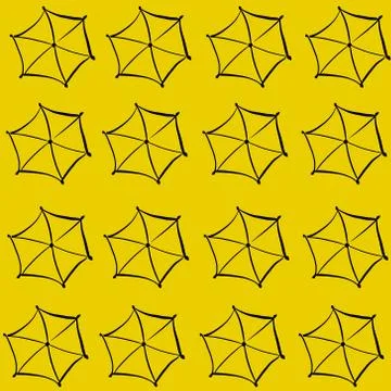 Summer pattern of umbrellas on a yellow background. Vector illustration. Stock Illustration