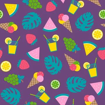 Summer pattern on violet background Stock Illustration